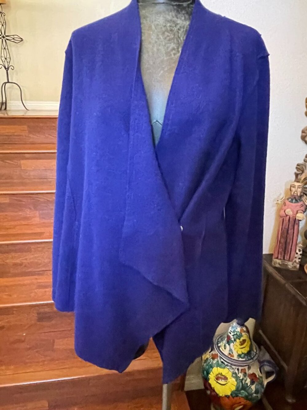 Eileen Fisher Merino Wool Sweater Sz. Large Cobalt Blue Side Button Long Sleeves